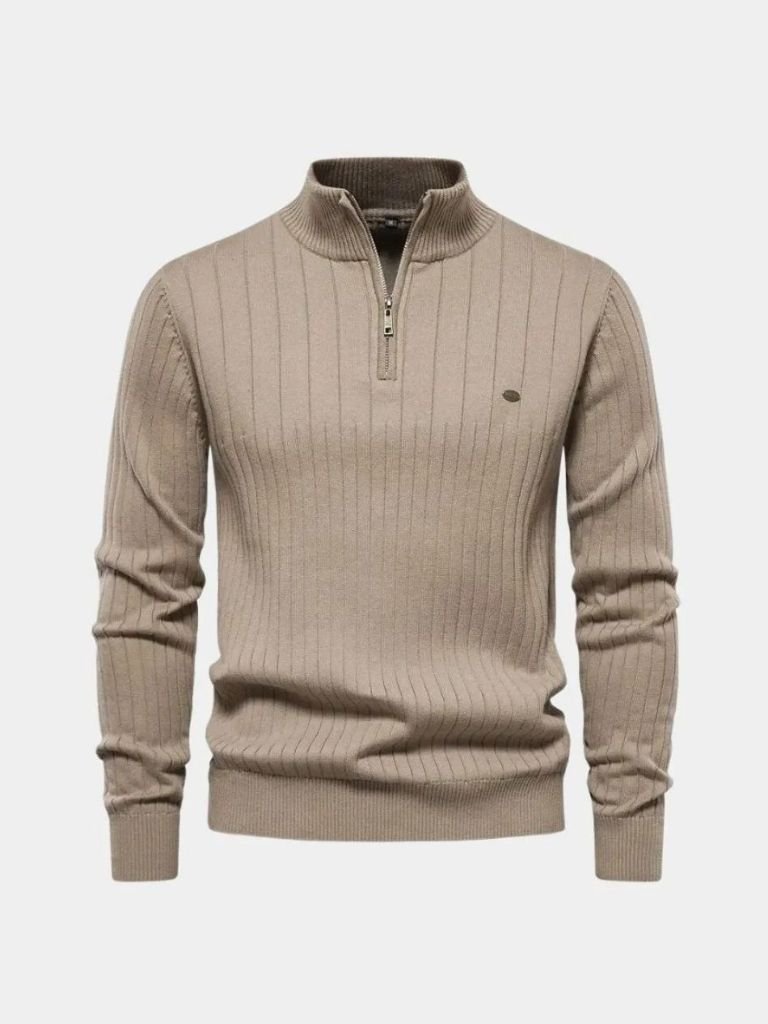 Cotton Knit Vertical Stripes Quarter-Zip Sweater - Dalton & Rowe