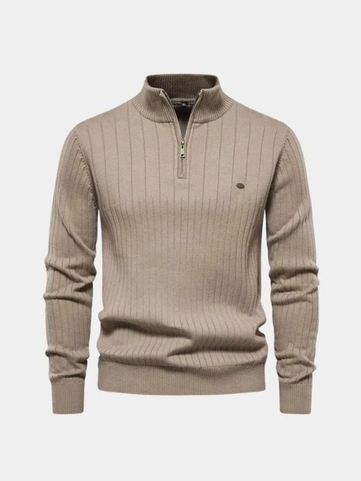 Cotton Knit Vertical Stripes Quarter-Zip Sweater - Dalton & Rowe