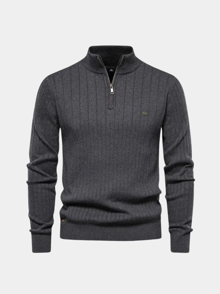 Cotton Knit Vertical Stripes Quarter-Zip Sweater - Dalton & Rowe
