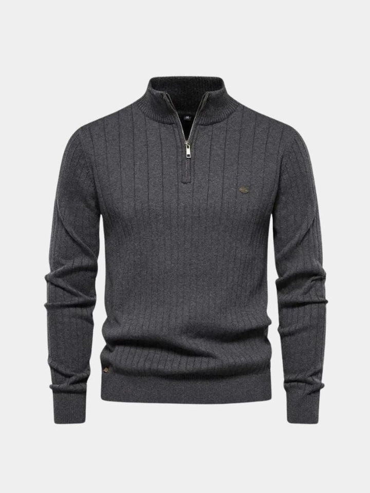 Cotton Knit Vertical Stripes Quarter-Zip Sweater - Dalton & Rowe