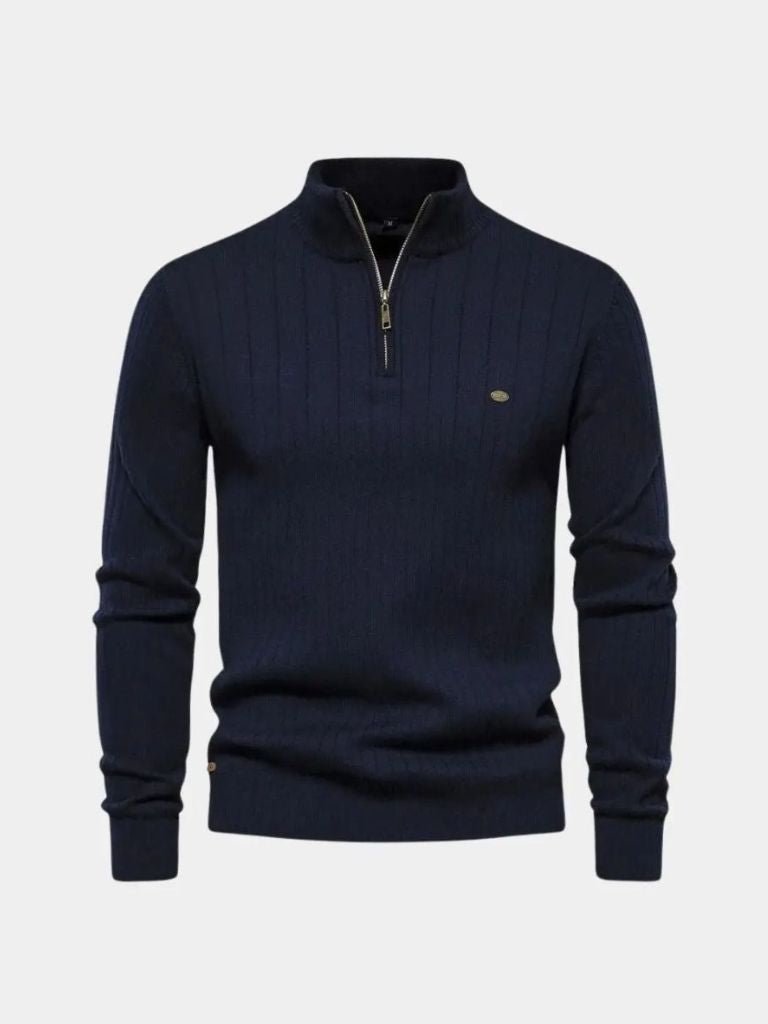 Cotton Knit Vertical Stripes Quarter-Zip Sweater - Dalton & Rowe