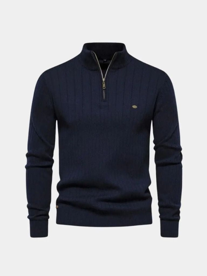 Cotton Knit Vertical Stripes Quarter-Zip Sweater - Dalton & Rowe