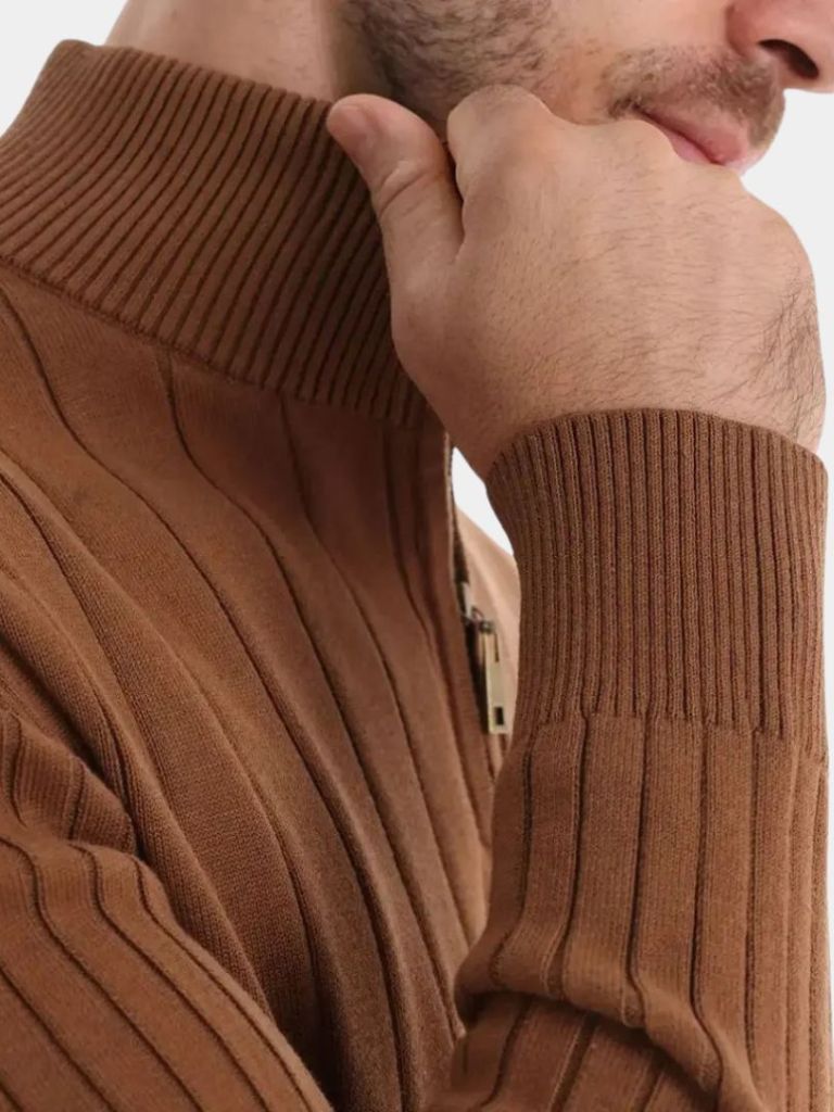 Cotton Knit Vertical Stripes Quarter-Zip Sweater - Dalton & Rowe