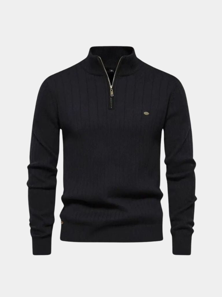 Cotton Knit Vertical Stripes Quarter-Zip Sweater - Dalton & Rowe