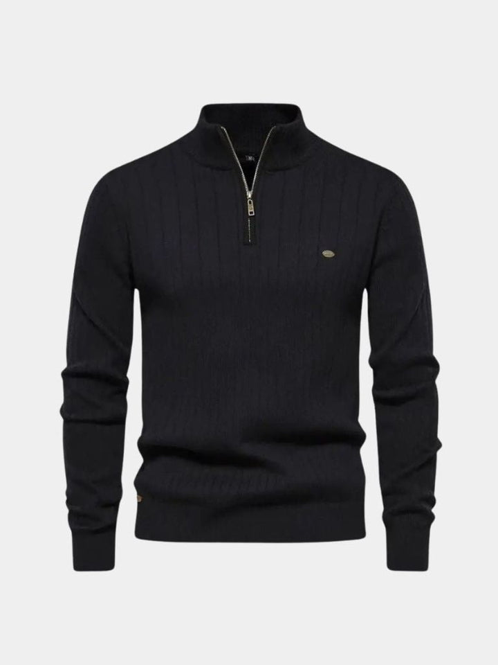 Cotton Knit Vertical Stripes Quarter-Zip Sweater - Dalton & Rowe