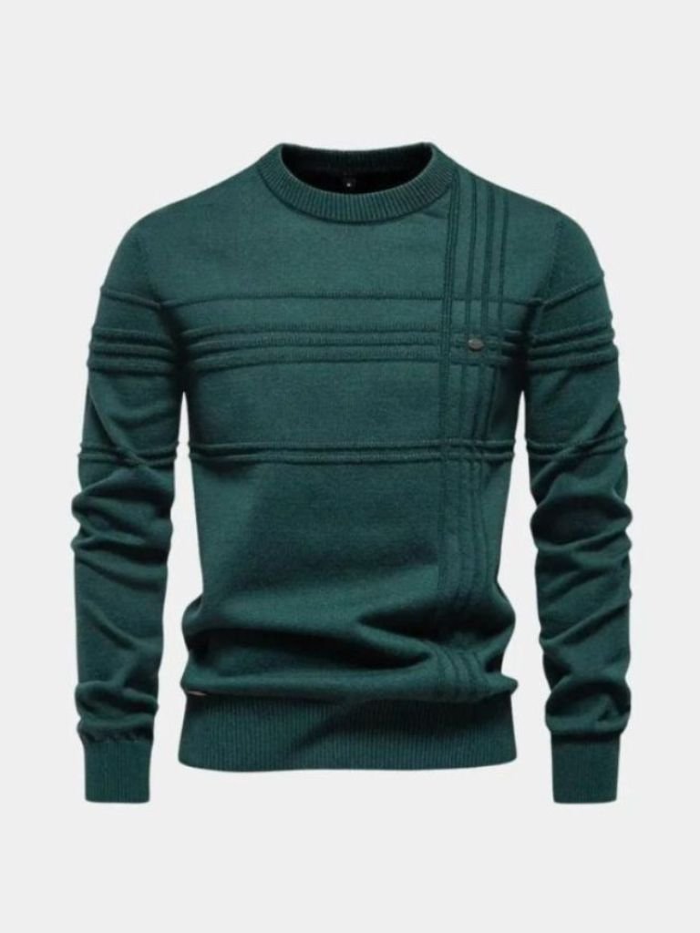 Cotton Knitted Stripped Crew Neck Pullover Sweater - Dalton & Rowe