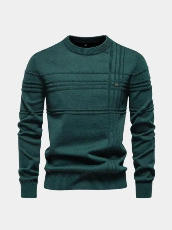 Cotton Knitted Stripped Crew Neck Pullover Sweater - Dalton & Rowe