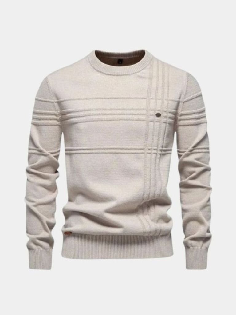 Cotton Knitted Stripped Crew Neck Pullover Sweater - Dalton & Rowe