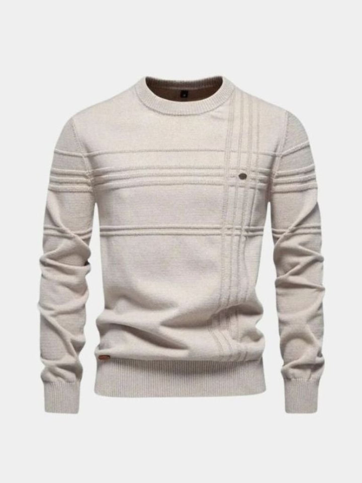 Cotton Knitted Stripped Crew Neck Pullover Sweater - Dalton & Rowe