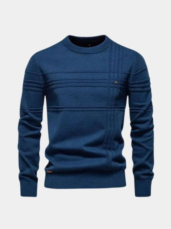 Cotton Knitted Stripped Crew Neck Pullover Sweater - Dalton & Rowe