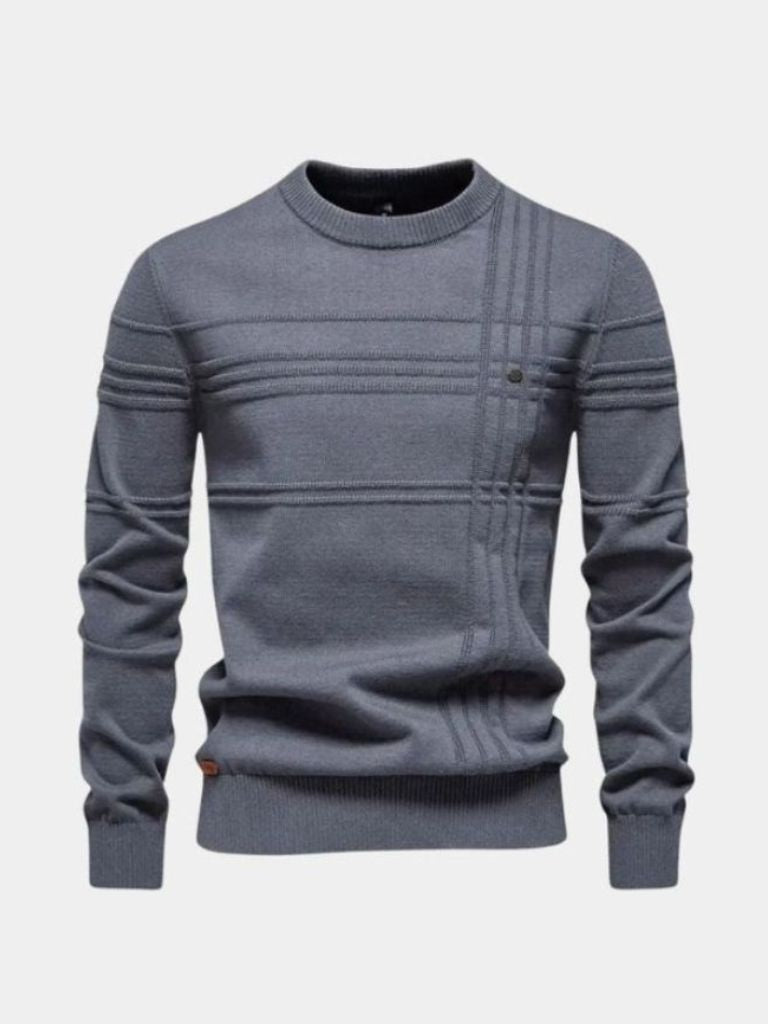 Cotton Knitted Stripped Crew Neck Pullover Sweater - Dalton & Rowe