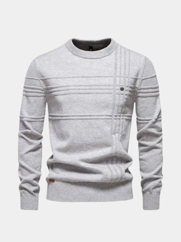 Cotton Knitted Stripped Crew Neck Pullover Sweater - Dalton & Rowe
