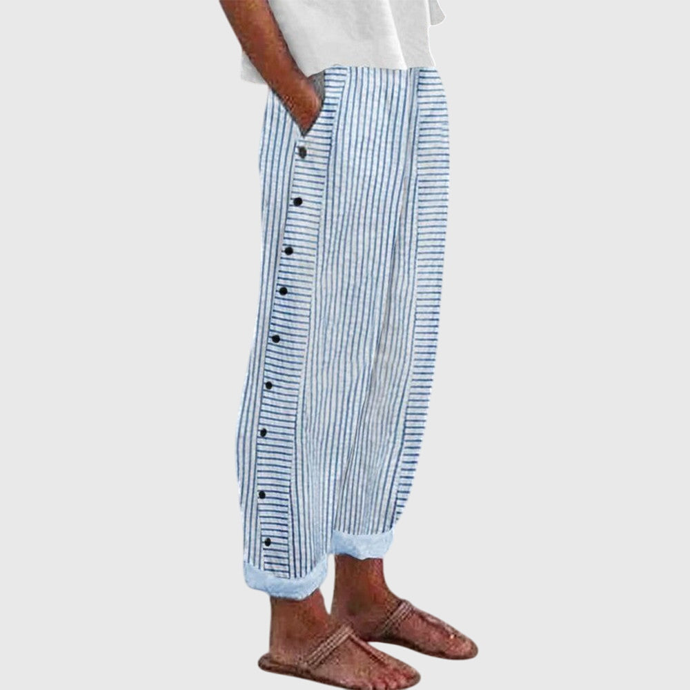 Rosalie | Pantalón Rayado Botonado Estilo Bohemio