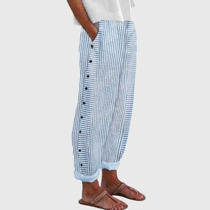 Rosalie | Pantalón Rayado Botonado Estilo Bohemio
