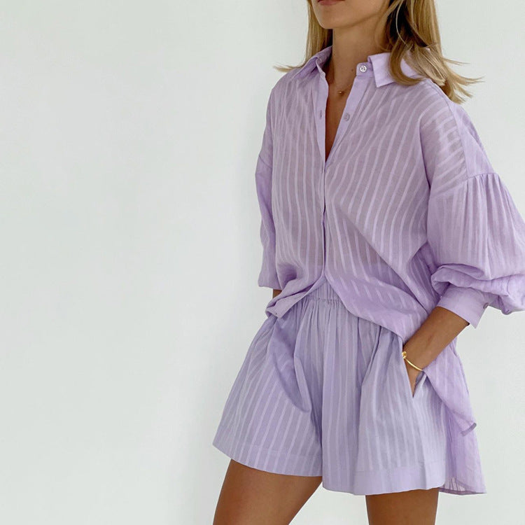 Viola - Conjunto de Camisa Botonada y Shorts Aireados