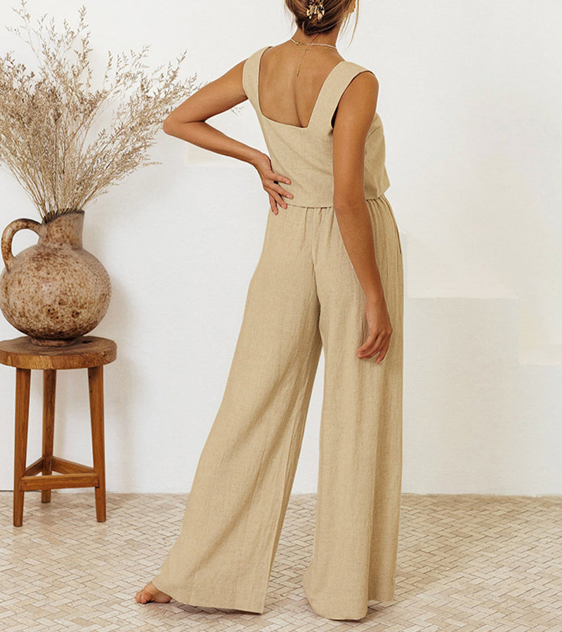 Megan - Conjunto Top Minimalista y Pantalón Acampanado