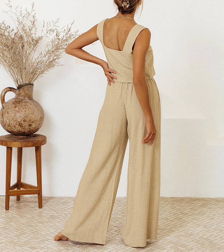 Megan - Conjunto Top Minimalista y Pantalón Acampanado