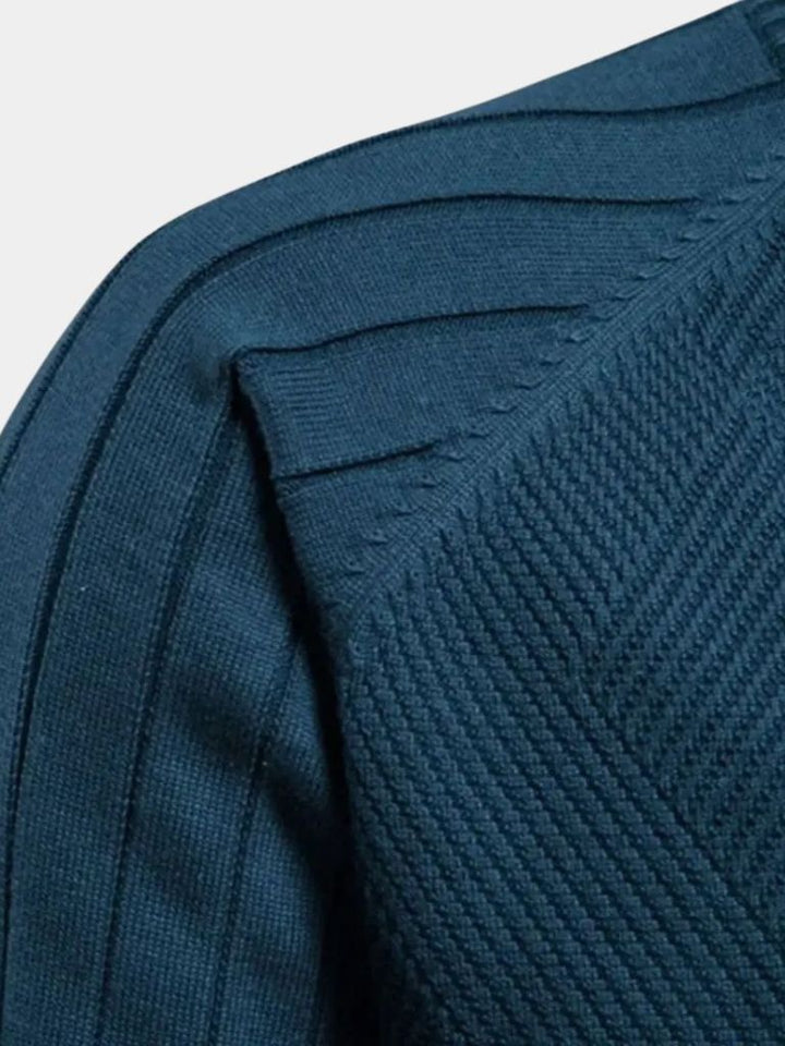Knit Zipper Jacquard Solid Color Cardigan Sweater - Dalton & Rowe