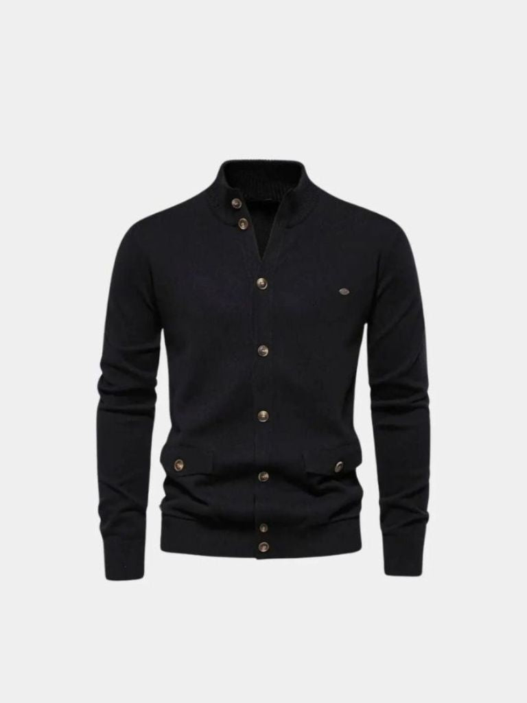 Knitted Stand Collar Cotton Cardigan - Dalton & Rowe