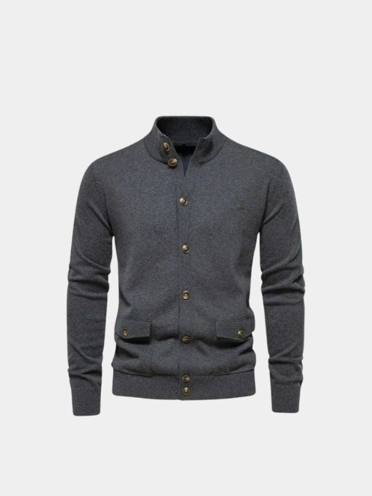 Knitted Stand Collar Cotton Cardigan - Dalton & Rowe