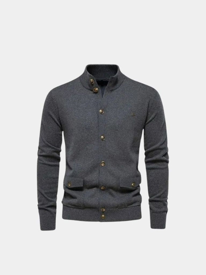 Knitted Stand Collar Cotton Cardigan - Dalton & Rowe