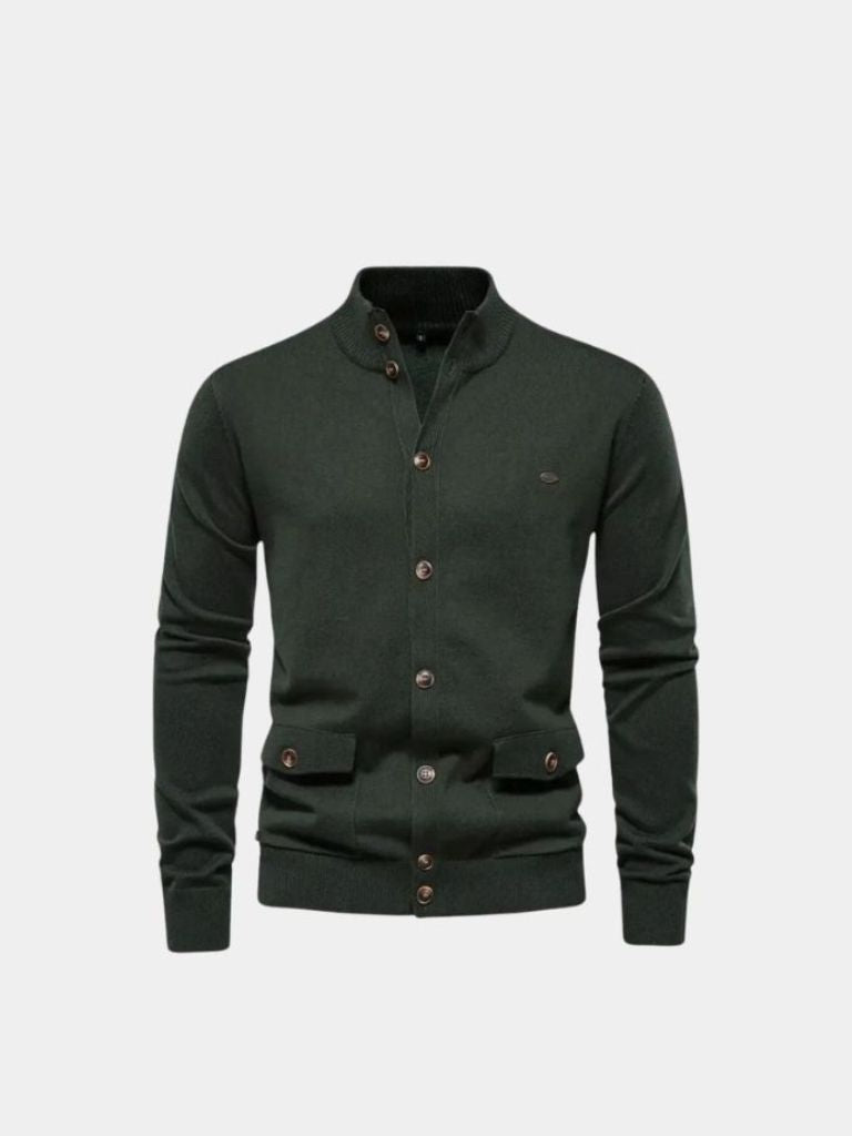 Knitted Stand Collar Cotton Cardigan - Dalton & Rowe