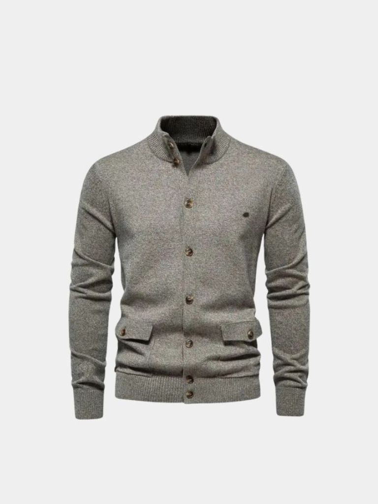 Knitted Stand Collar Cotton Cardigan - Dalton & Rowe