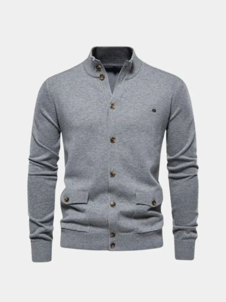 Knitted Stand Collar Cotton Cardigan - Dalton & Rowe