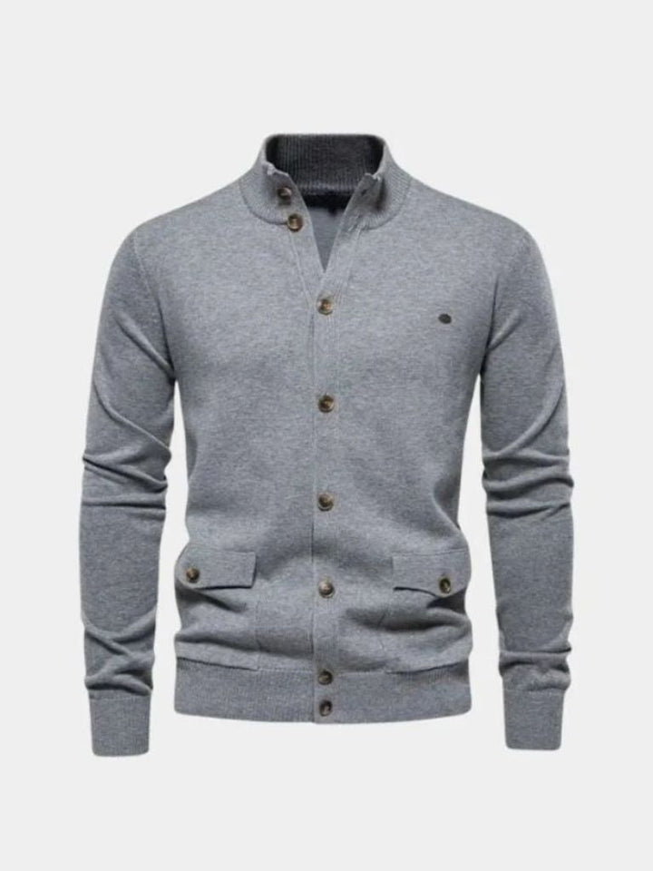 Knitted Stand Collar Cotton Cardigan - Dalton & Rowe