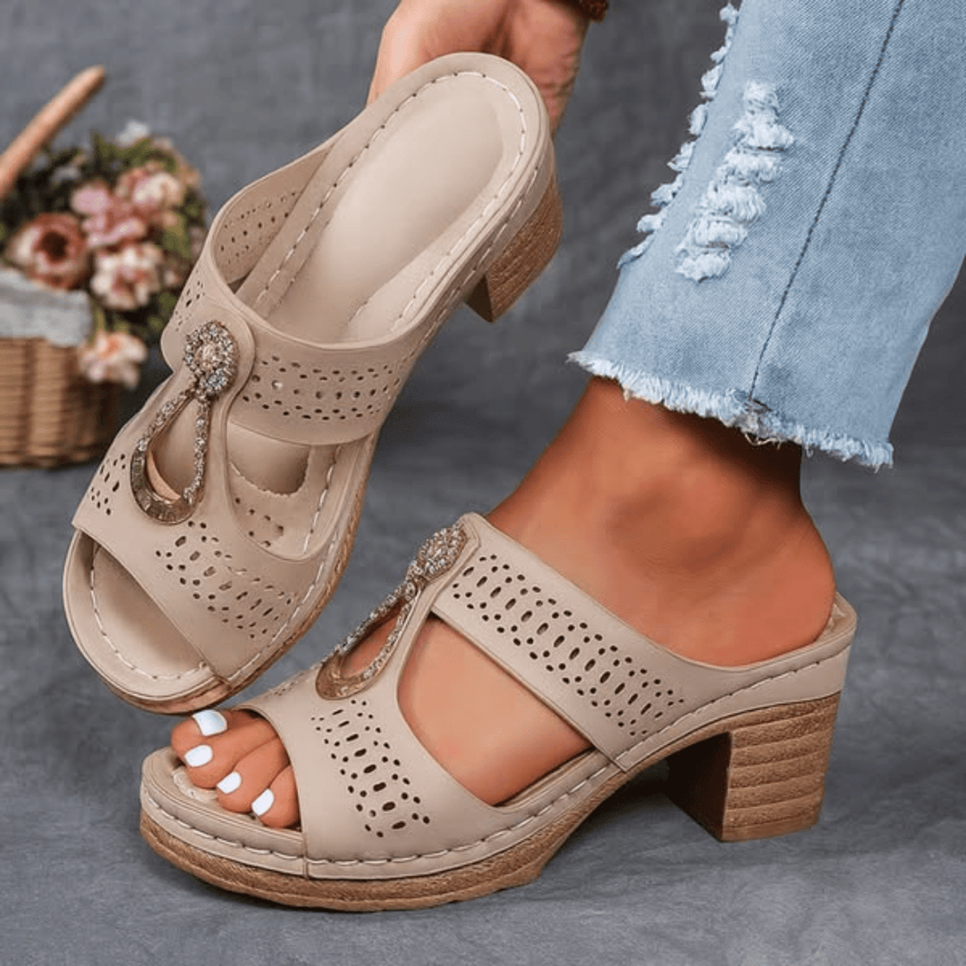 Roxane | Mules de Tacón Bloque Abertas con Bijou