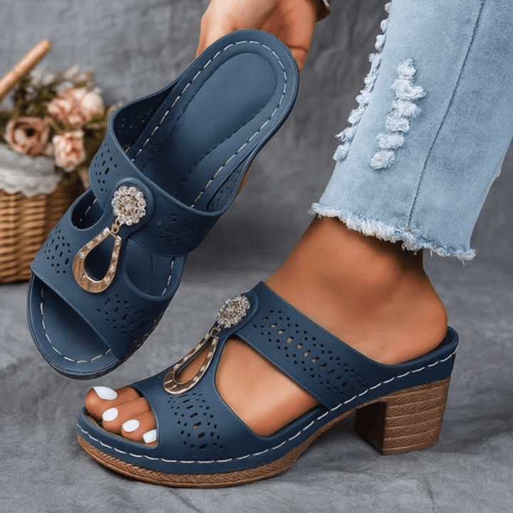 Roxane | Mules de Tacón Bloque Abertas con Bijou