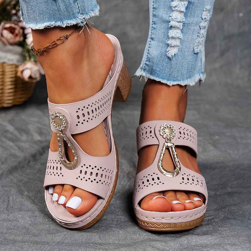 Roxane | Mules de Tacón Bloque Abertas con Bijou