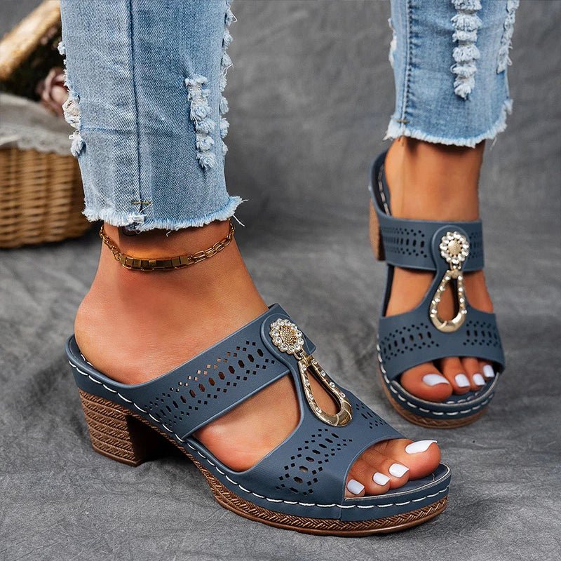 Roxane | Mules de Tacón Bloque Abertas con Bijou
