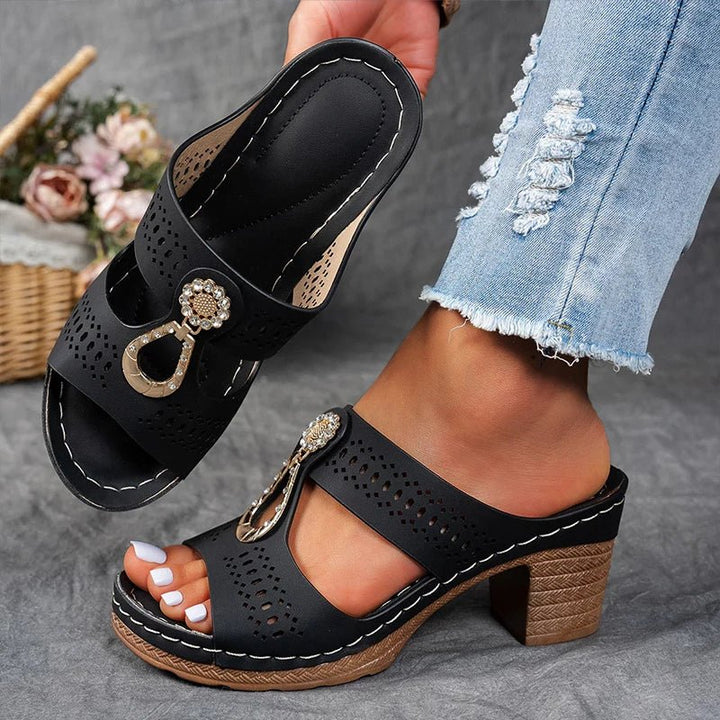 Roxane | Mules de Tacón Bloque Abertas con Bijou