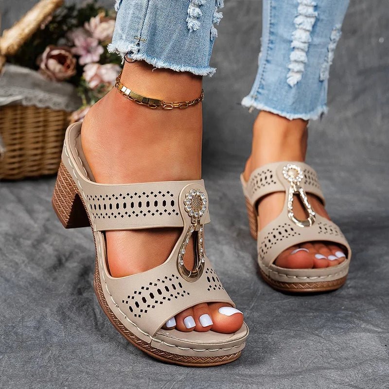 Roxane | Mules de Tacón Bloque Abertas con Bijou