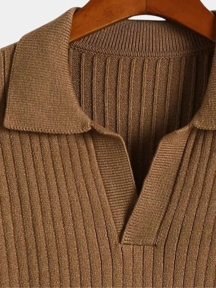 V-Neck Polo Sweater Ribbed - Dalton & Rowe