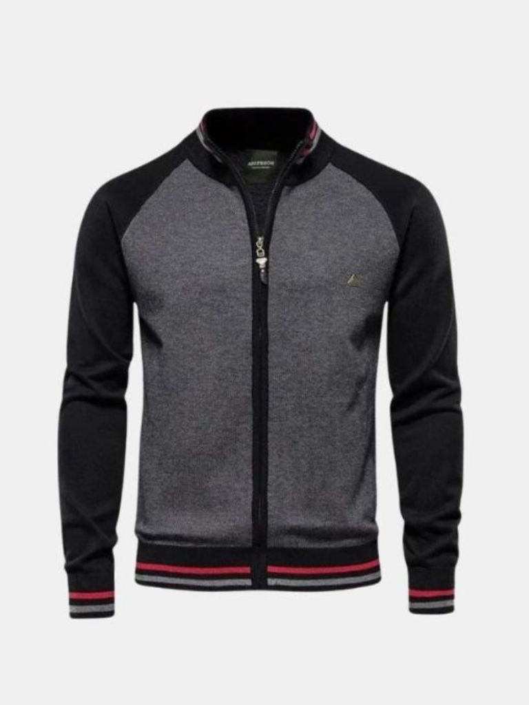 Zipper Color Block Standing Collar Cardigan Sweater - Dalton & Rowe