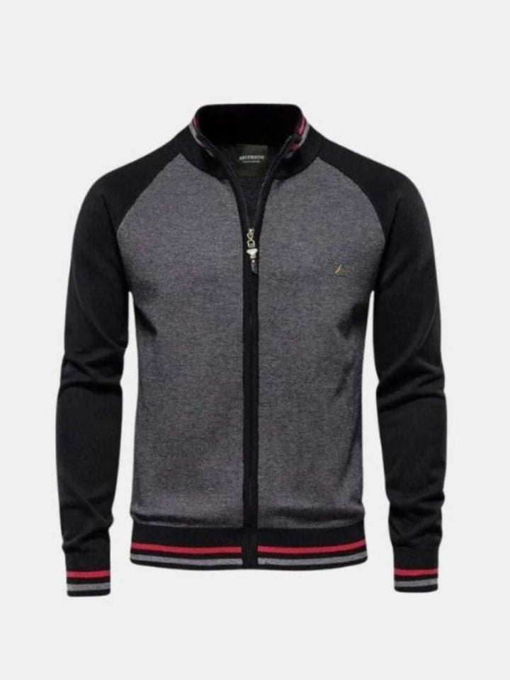 Zipper Color Block Standing Collar Cardigan Sweater - Dalton & Rowe