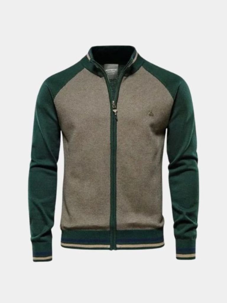 Zipper Color Block Standing Collar Cardigan Sweater - Dalton & Rowe