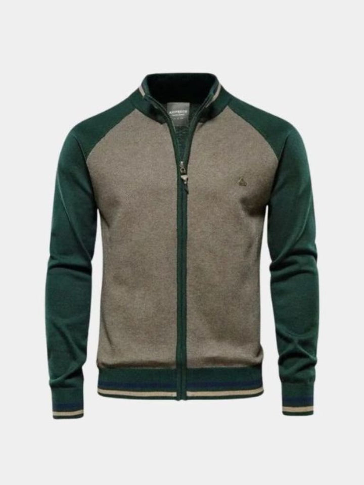 Zipper Color Block Standing Collar Cardigan Sweater - Dalton & Rowe