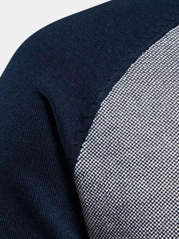 Zipper Color Block Standing Collar Cardigan Sweater - Dalton & Rowe