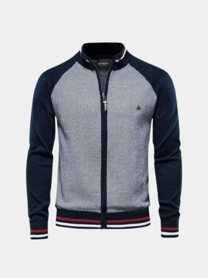 Zipper Color Block Standing Collar Cardigan Sweater - Dalton & Rowe